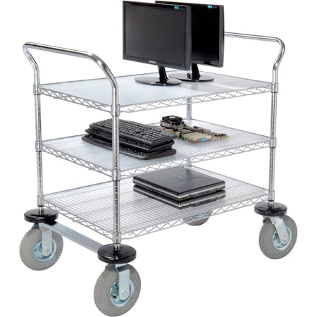 Nexel Chrome Wire Shelf Instrument Cart w/3 Shelves, 1200 Ib. Capacity, 36inL x 24inW x 44inH 188786